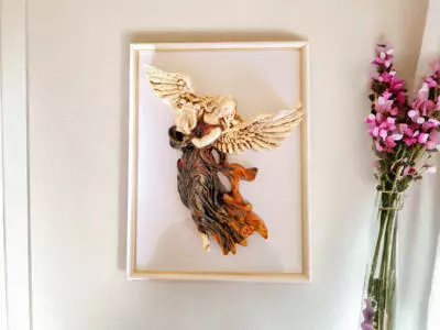 Anioł z Harfą - brąz -  25 x 33 cm figurka dekoracyjna gipsowa
