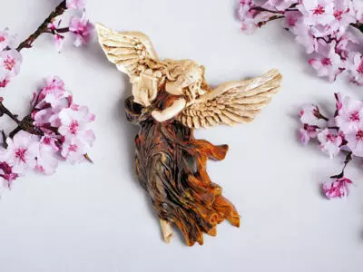 Anioł z Harfą - brąz -  25 x 33 cm figurka dekoracyjna gipsowa