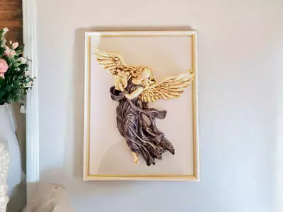 Anioł z Harfą - szary -  25 x 33 cm figurka dekoracyjna gipsowa