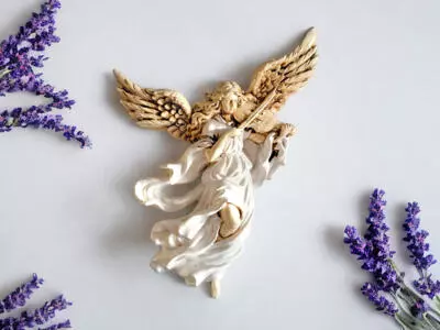 Anioł ze Skrzypcami - biały -  25 x 33 cm figurka dekoracyjna gipsowa