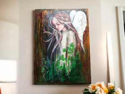 Leśny Anioł - obraz na desce -  22.5 x 29.5 cm