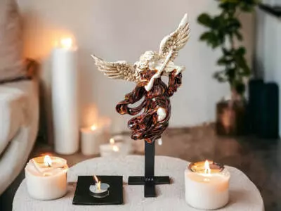Anioł ze Skrzypcami - brąz ciemny -  25 x 33 cm figurka dekoracyjna gipsowa