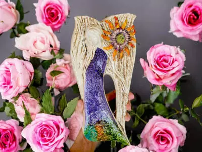Anioł Xenylla Art - fiolet -  figurka dekoracyjna gipsowa
