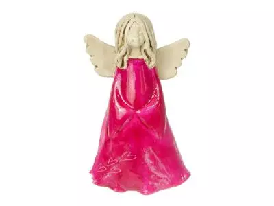 Anioł Monica - różowy -  18 x 10 cm figurka dekoracyjna gipsowa