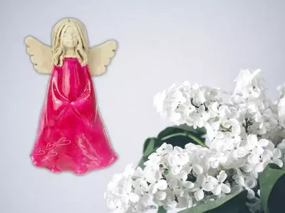 Anioł Monica - różowy -  18 x 10 cm figurka dekoracyjna gipsowa