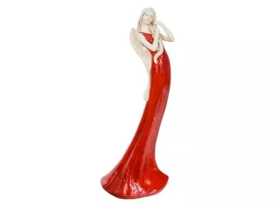 Anioł Elise - czerwony -  35 x 15 cm figurka dekoracyjna gipsowa