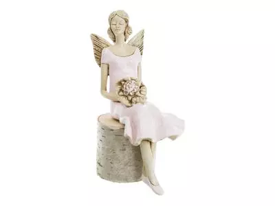 Anioł Pauline - różowy -  20 x 9 cm figurka dekoracyjna gipsowa