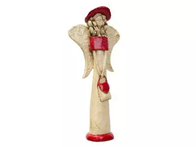Anioł Coco - czerwony -  30 x 14 cm figurka dekoracyjna gipsowa