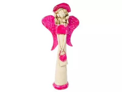 Anioł Coco - różowy pink -  30 x 14 cm figurka dekoracyjna gipsowa
