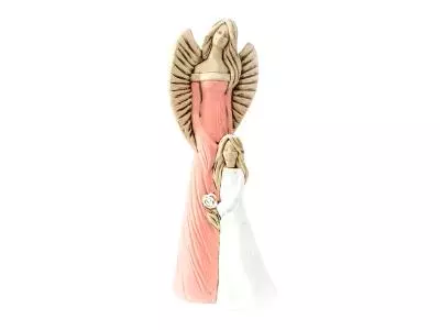 Anioł Hannah & Evelyn - łososiowy -  32 x 15 cm figurka dekoracyjna gipsowa