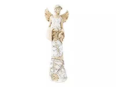 Anioł Frances - biały cały -  30 x 14 cm figurka dekoracyjna gipsowa