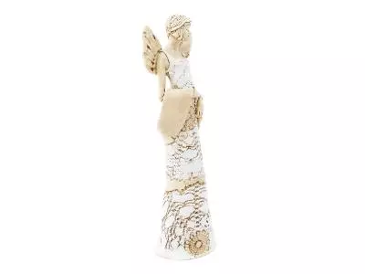 Anioł Frances - biały cały -  30 x 14 cm figurka dekoracyjna gipsowa