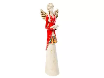Anioł Luna - czerwony -  35 x 15 cm figurka dekoracyjna gipsowa