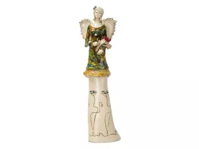 Anioł Mia - zielono żółty -  40 x 16 cm figurka dekoracyjna gipsowa