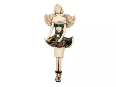 Anioł Theresa - brąz turkus -  30 x 14 cm figurka dekoracyjna gipsowa