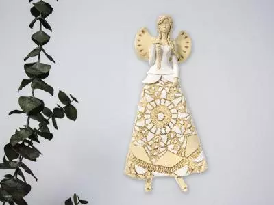Anioł Heather - biały cały -  35 x 15 cm figurka dekoracyjna gipsowa