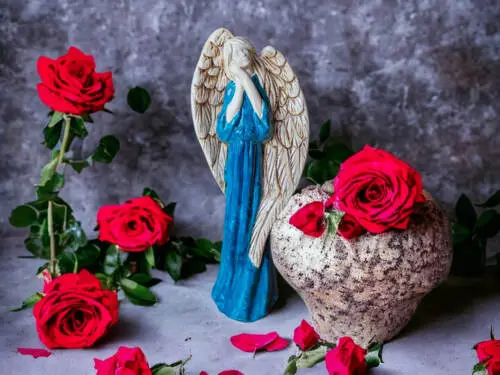 Anioł Gabriel - turkus -  40 x 18 cm figurka dekoracyjna gipsowa