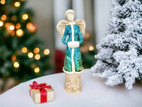 Anioł Gia Art Leaf - turkus -  30 x 14 cm figurka dekoracyjna gipsowa