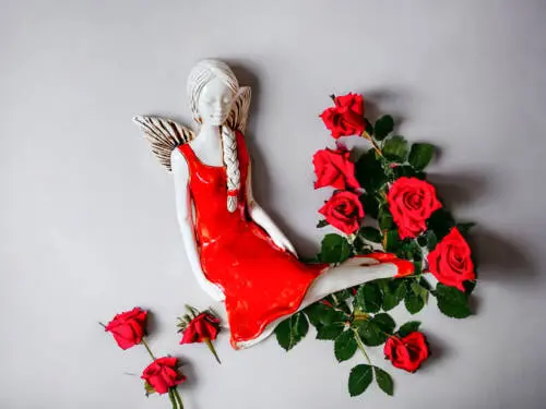 Aniołek Matilda - czerwony -  15 cm figurka dekoracyjna gipsowa