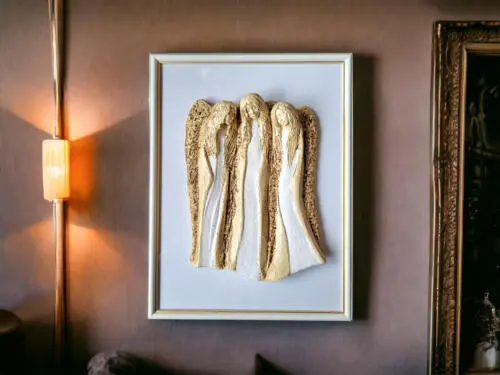Anioły Wiara Nadzieja Miłość + ramka - białe -  28 x 20 cm figurka dekoracyjna gipsowa