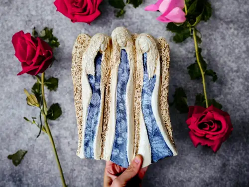 Anioły Wiara Nadzieja Miłość Art Leaf - szare -  28 x 20 cm figurka dekoracyjna gipsowa