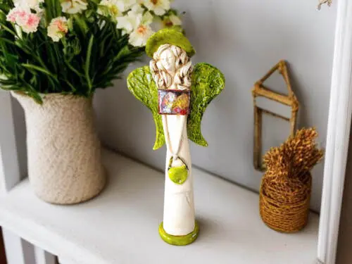 Anioł Coco Art Leaf -  30 x 14 cm figurka dekoracyjna gipsowa