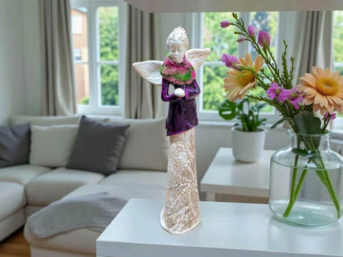 Anioł Catherine - fiolet -  35 x 15 cm figurka dekoracyjna gipsowa