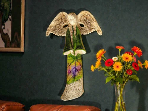 Anioł Clara Art Leaf - zielony -  40 x 28 cm figurka dekoracyjna gipsowa