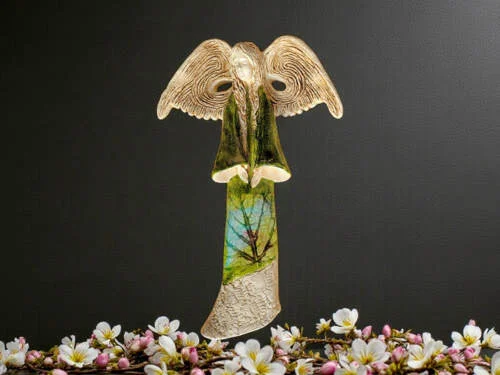 Anioł Clara Art Leaf - zielony -  40 x 28 cm figurka dekoracyjna gipsowa