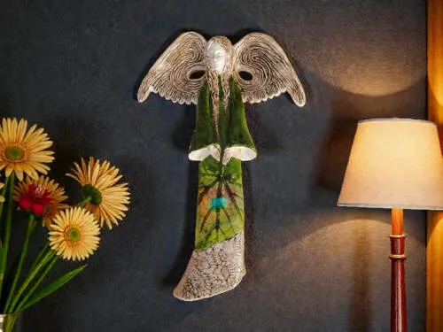 Anioł Clara Art Leaf - zielony -  40 x 28 cm figurka dekoracyjna gipsowa