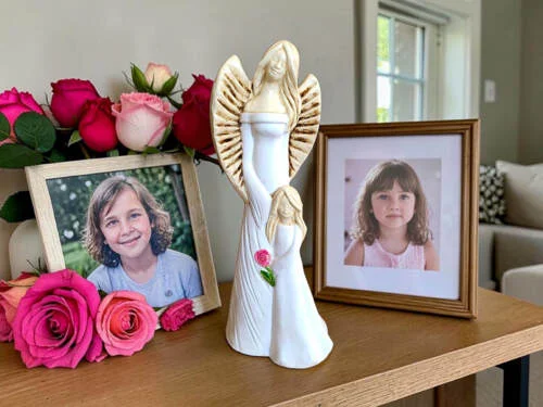 Anioł Hannah & Evelyn - biały -  32 x 15 cm figurka dekoracyjna gipsowa