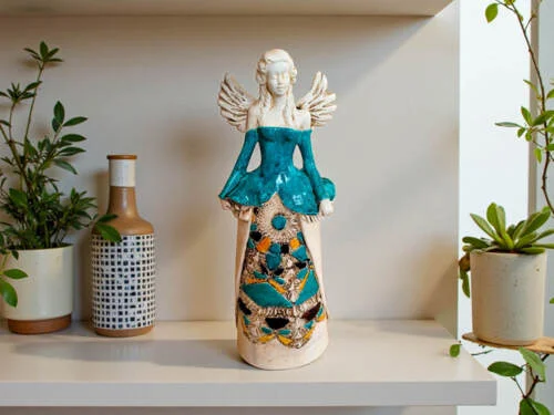 Anioł Anna - turkus -  35 x 15 cm figurka dekoracyjna gipsowa