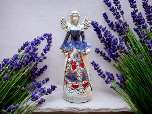 Anioł Anna - szary fiolet -  35 x 15 cm figurka dekoracyjna gipsowa