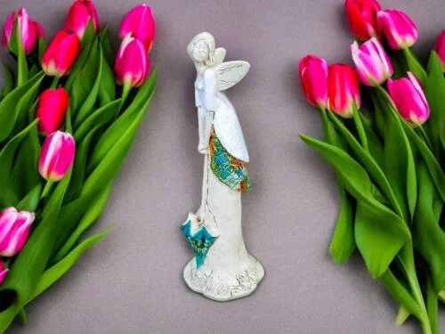 Anioł Annabel - biały mix -  35 x 15 cm figurka dekoracyjna gipsowa