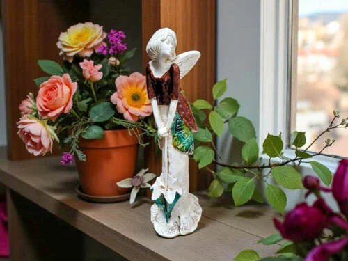 Anioł Annabel - brązowy -  35 x 15 cm figurka dekoracyjna gipsowa