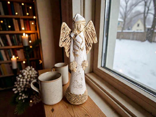 Anioł Abdiel - biały -  35 x 15 cm figurka dekoracyjna gipsowa