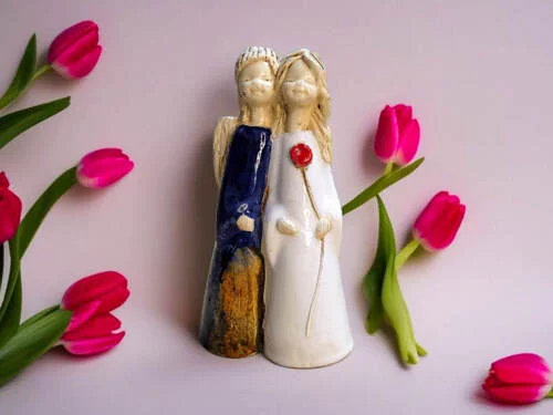 Anioł Apple & Ella - granat turkus -  18 x 10 cm figurka dekoracyjna gipsowa