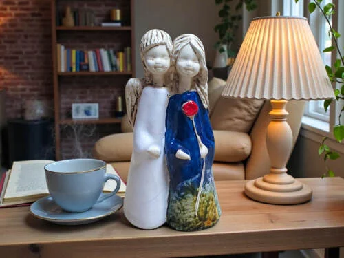 Anioły Apple & Ella - biały granat -  18 x 10 cm figurka dekoracyjna gipsowa