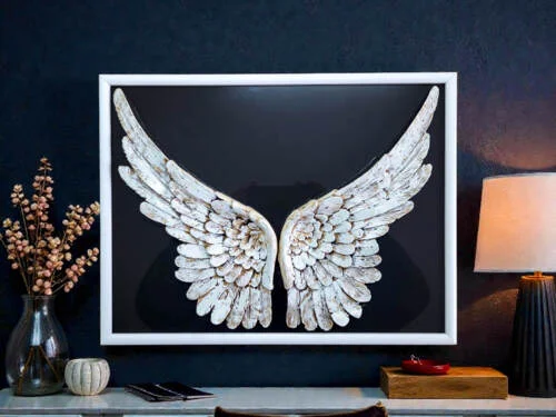 Skrzydła Anioła białe + ramka - wiszące -  30 x 40 cm figurka dekoracyjna gipsowa