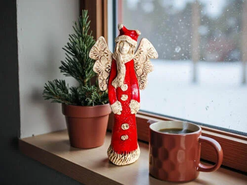 Anioł Bieszczadzki - czerwony -  30 x 14 cm figurka dekoracyjna gipsowa