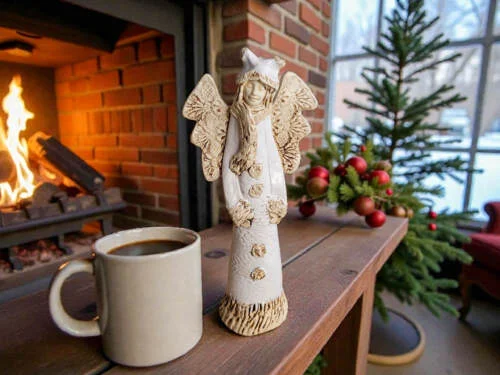 Anioł Bieszczadzki - biały -  30 x 14 cm figurka dekoracyjna gipsowa