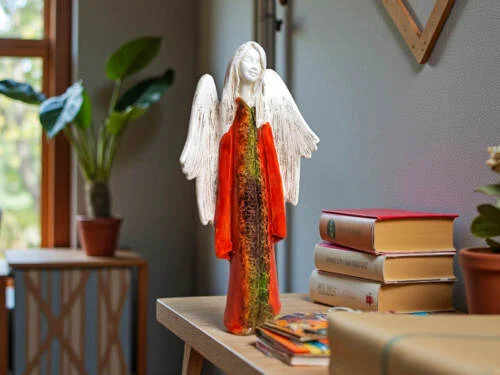 Anioł Julia Art - pomarańcz -  27 x 14 cm figurka dekoracyjna gipsowa