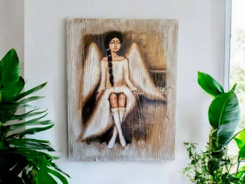 Anioł Karolina - obraz na desce -  22.5 x 29.5 cm