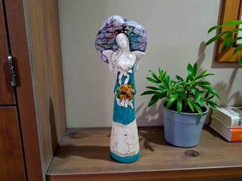 Anioł Mabel - turkus -  47 x 18 cm figurka dekoracyjna gipsowa