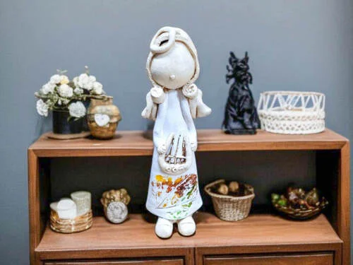 Anioł Szarpidruta Art Leaf - biały -  27 x 8 cm figurka dekoracyjna gipsowa