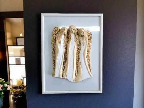 Anioły Wiara Nadzieja Miłość + ramka - białe -  28 x 20 cm figurka dekoracyjna gipsowa