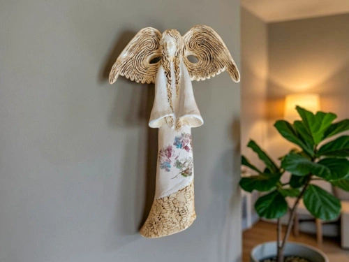 Anioł Clara Art Leaf - biała -  40 x 28 cm figurka dekoracyjna gipsowa