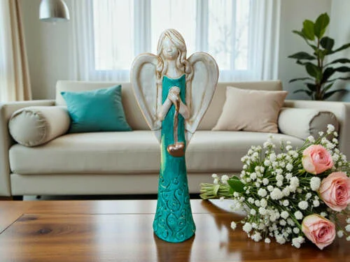 Anioł z Sercem - turkus -  35 x 15 cm figurka dekoracyjna gipsowa