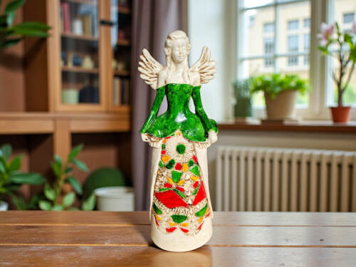 Anioł Anna - zielona -  35 x 15 cm figurka dekoracyjna gipsowa