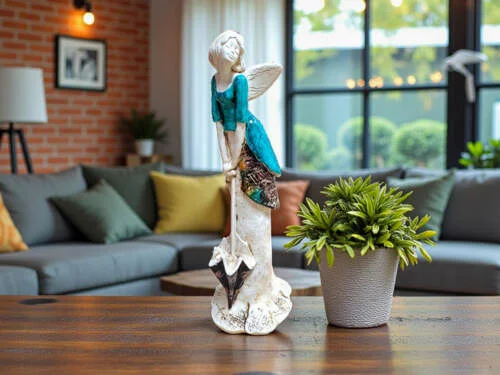 Anioł Annabel - turkus -  35 x 15 cm figurka dekoracyjna gipsowa